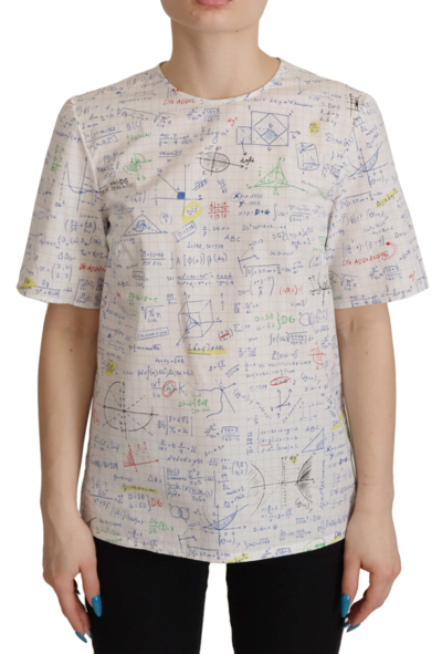 Dolce & Gabbana White Cotton Algebra Print Short Sleeves Top In White