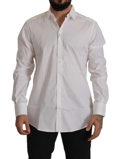 Shop Dolce & Gabbana White Cotton Blend Formal Martini Shirt
