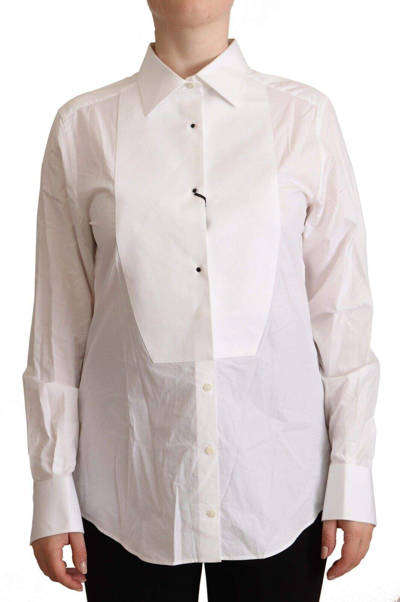 Shop Dolce & Gabbana White Cotton Collared Long Sleeve Shirt Top