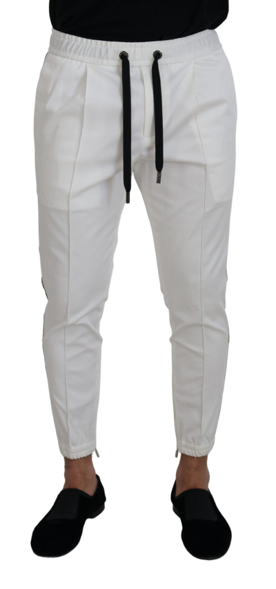 Shop Dolce & Gabbana White Cotton Dg Logo Jogger Pants