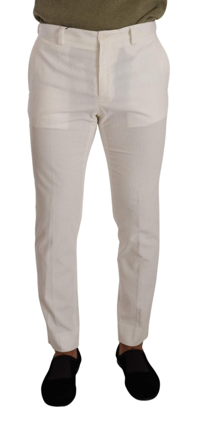 Dolce & Gabbana White Cotton Skinny Corduroy Trouser Pants In White