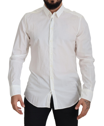 Shop Dolce & Gabbana White Cotton Slim Fit Dress Shirt