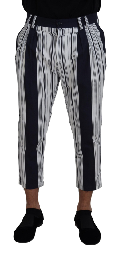 Shop Dolce & Gabbana White Cotton Striped Cropped Pants