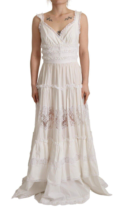 Shop Dolce & Gabbana White Cotton Tiered Long Maxi A-line Dress