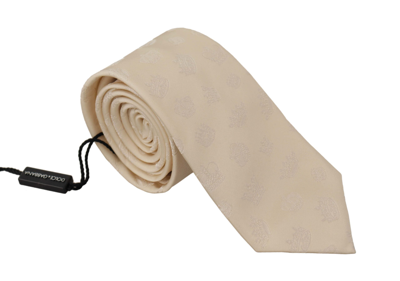 Shop Dolce & Gabbana White Crown Print Silk Adjustable Accessory Tie