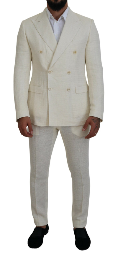 Shop Dolce & Gabbana White Double Breasted 2 Piece Taormina Suit In Off White