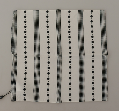 Shop Dolce & Gabbana White Dotted Stripes Square Handkerchief Viscose Scarf