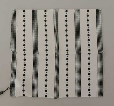 Dolce & Gabbana White Dotted Stripes Square Handkerchief Viscose Scarf In White