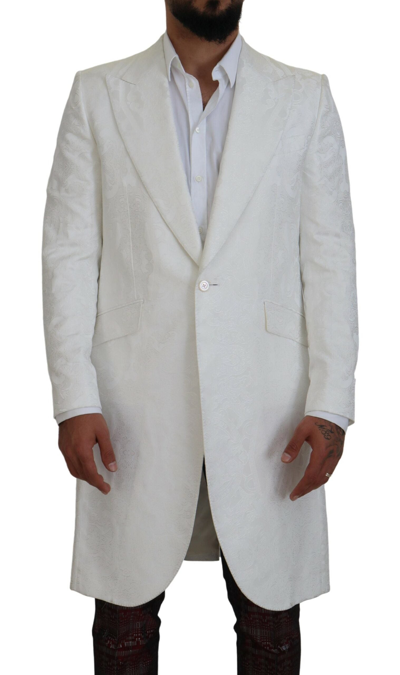 Shop Dolce & Gabbana White Floral Brocade Trench Coat Jacket