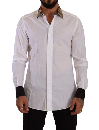 Shop Dolce & Gabbana White Gold Cotton Jacquard Long Sleeves Shirt