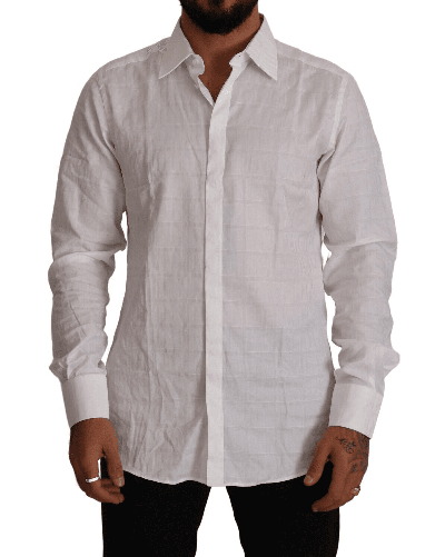 Dolce & Gabbana White Gold Cotton Slim Fit Dress Formal Shirt In White