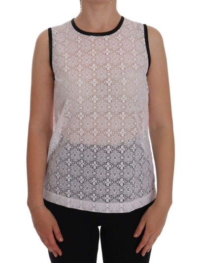 Dolce & Gabbana White Lace Floral Nylon Tank T-shirt In White