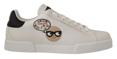 Shop Dolce & Gabbana White Leather #dgfamily Casual Sneakers Shoes