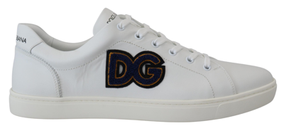 Shop Dolce & Gabbana White Leather Dg Logo Casual Sneakers Shoes