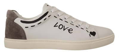 Shop Dolce & Gabbana White Leather Gray Love Casual Sneakers Shoes