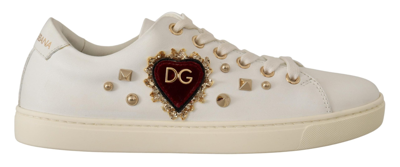 Shop Dolce & Gabbana White Leather Gold Red Heart Sneakers Shoes