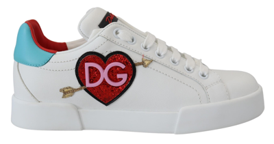 Shop Dolce & Gabbana White Leather Sneaker Portofino Logo Heart Shoes