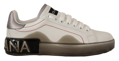 Shop Dolce & Gabbana White Leather Shoes S Logo Portofino Sneakers