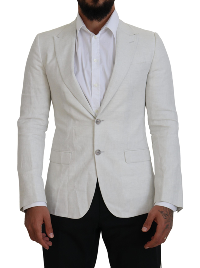 Dolce & Gabbana White Linen Slim Fit Jacket Blazer In White