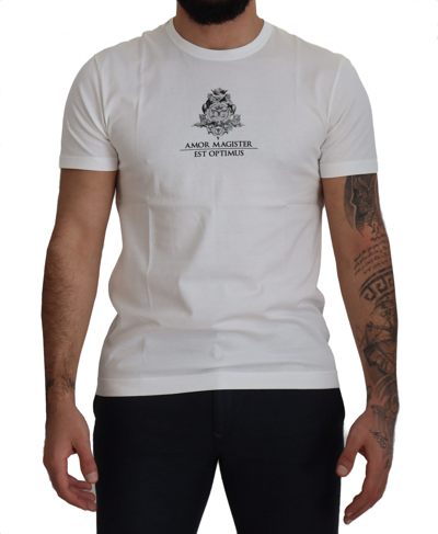 Shop Dolce & Gabbana White Logo Cotton Amor Magister T-shirt