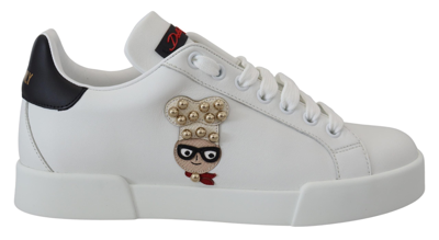 Shop Dolce & Gabbana White Logo Patch Embellished Sneakers Shoes