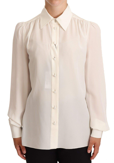 Shop Dolce & Gabbana White Long Sleeve Polo Shirt Top Blouse In Off White
