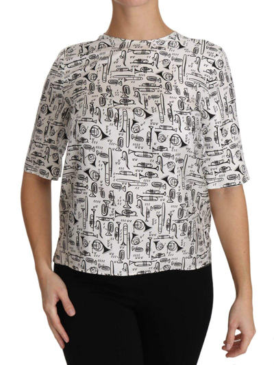 Dolce & Gabbana White Musical Instruts Print Blouse In White