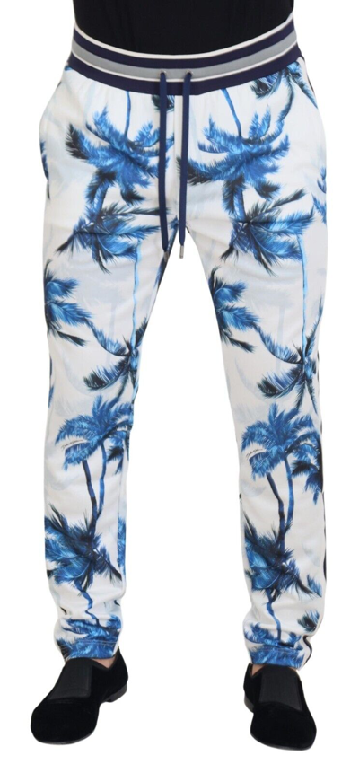 Shop Dolce & Gabbana White Palm Tree Print Men Trouser Pants