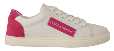 Shop Dolce & Gabbana White Pink Leather Low Top Sneakers S Shoes