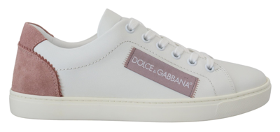 Shop Dolce & Gabbana White Pink Leather Low Top Sneakers Shoes