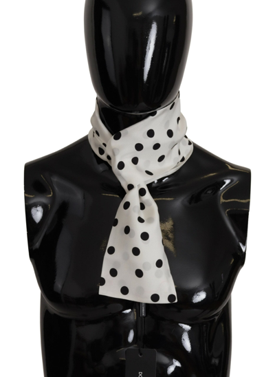 Shop Dolce & Gabbana White Polka Dots Neck Wrap Shawl Scarf In Black And White