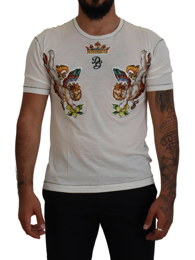 Dolce & Gabbana White Printed Short Sleeves Men T-shirt In White