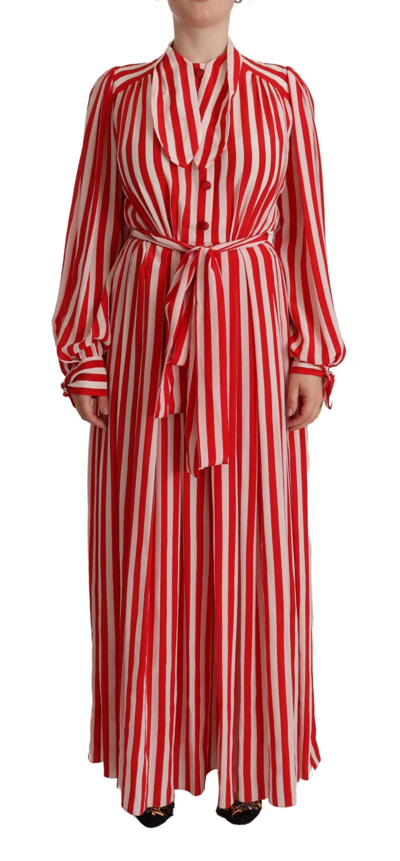 Dolce & Gabbana White Red Silk A-line Shift Gown Dress In Red