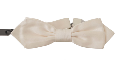 Shop Dolce & Gabbana White Solid Silk Adjustable Neck Papillon Tie