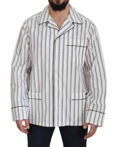 Shop Dolce & Gabbana White Stripes Cotton Pajama Sleepwear Shirt In Black,white