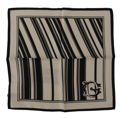 Shop Dolce & Gabbana White Stripes Dg Logo Square Handkerchief Scarf