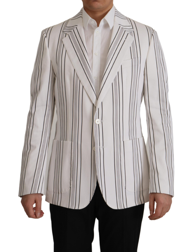 Shop Dolce & Gabbana White Stripes Cotton Single Breasted Blazer