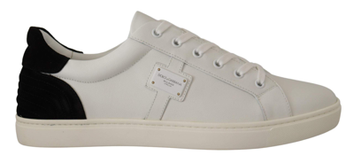 Shop Dolce & Gabbana White Suede Leather Low Tops Sneakers