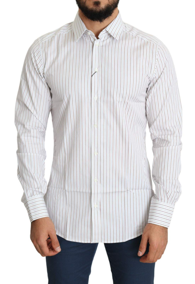 Shop Dolce & Gabbana White Striped Formal Martini Shirt