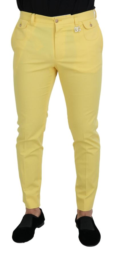 Shop Dolce & Gabbana Yellow Cotton Slim Fit  Pants