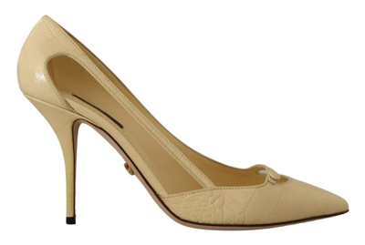Shop Dolce & Gabbana Yellow Exotic Leather Stiletto Heel Pumps Shoes