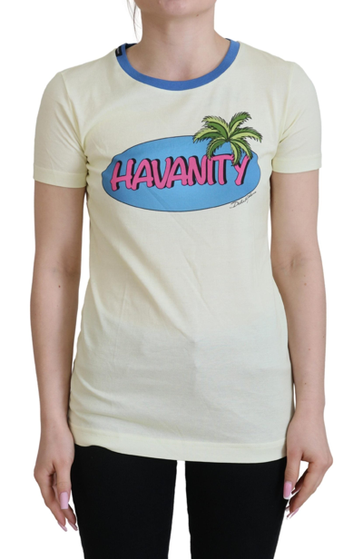 Shop Dolce & Gabbana Yellow Havanity Round Neck Tee Cotton T-shirt
