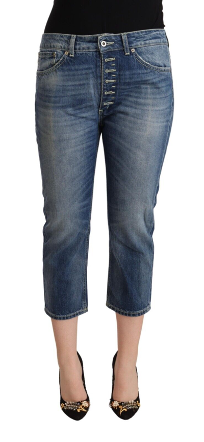 Shop Dondup Blue Washed Mid Waist Capri Denim Jeans