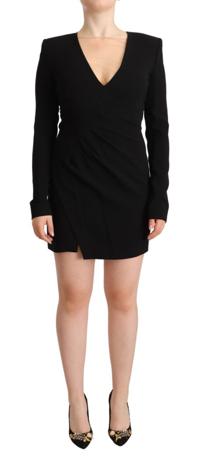 Shop Dsquared² Black Long Sleeves Deep V-neck Mini Sheath Dress