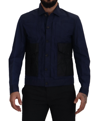 Shop Dsquared² Dark Blue Cotton Collared Long Sleeves Casual Shirt