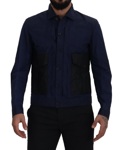 Dsquared2 Dark Blue Cotton Collared Long Sleeves Casual Shirt In Blue