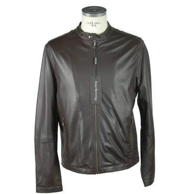 Emilio Romanelli Elegant Brown Leather Zip Jacket In Brown