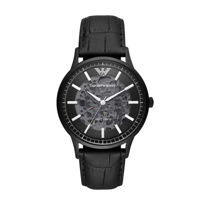 Shop Emporio Armani Emporio Ari Black Leather Automatic Watch