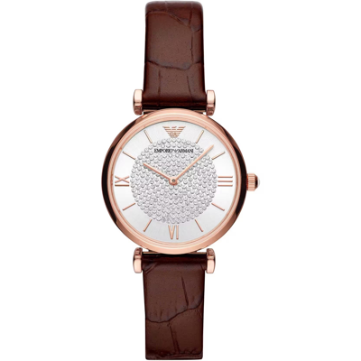 Shop Emporio Armani Emporio Ari Brown Steel And Leather Quartz Watch In Bordeaux