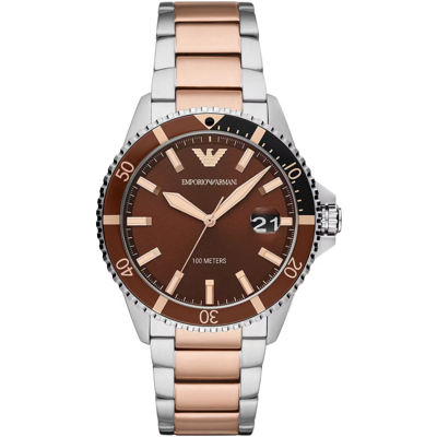 Shop Emporio Armani Bronze And Brown Steel Quartz Watch